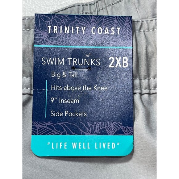 Trinity Coast Size 2XB Swim Trunks color block gray and black 9" Inseam Elastic - Picture 7 of 12